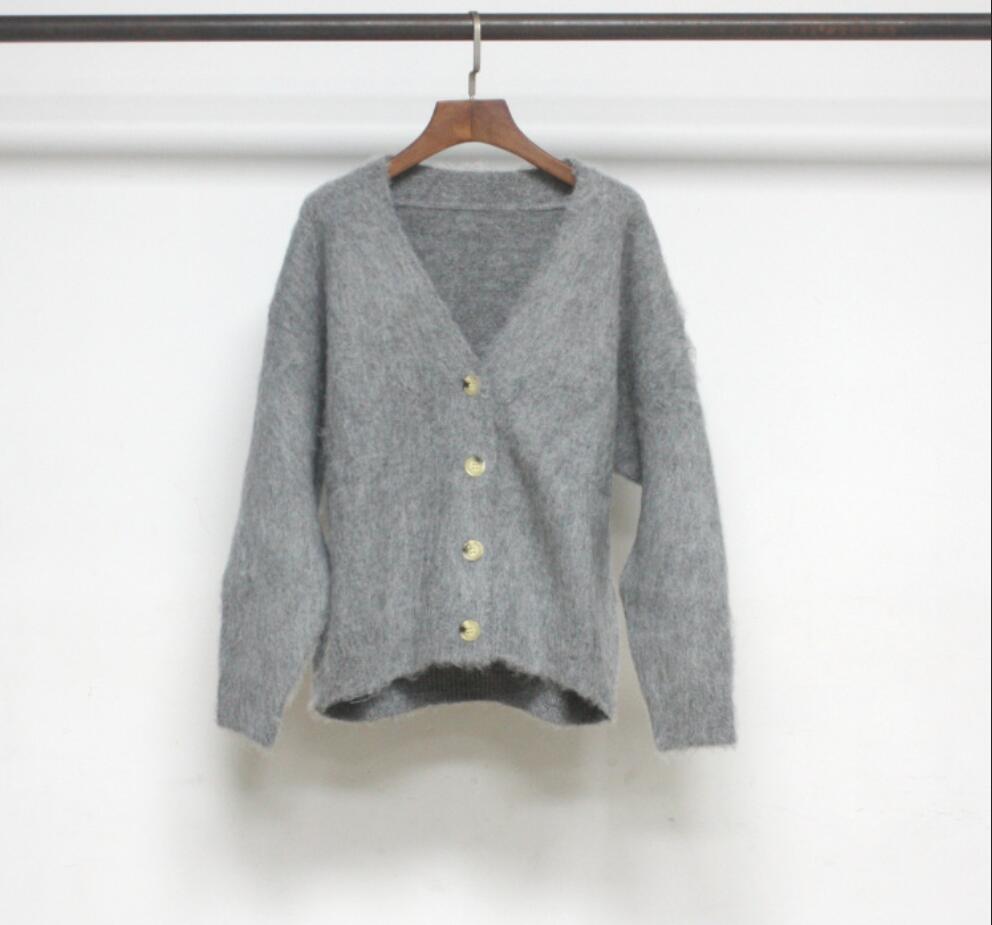 2023 Tot Autunno Nuovo Cardigan lavorato a maglia sciolto in lana di alpaca con scollo a V Top minimalista in tinta unita