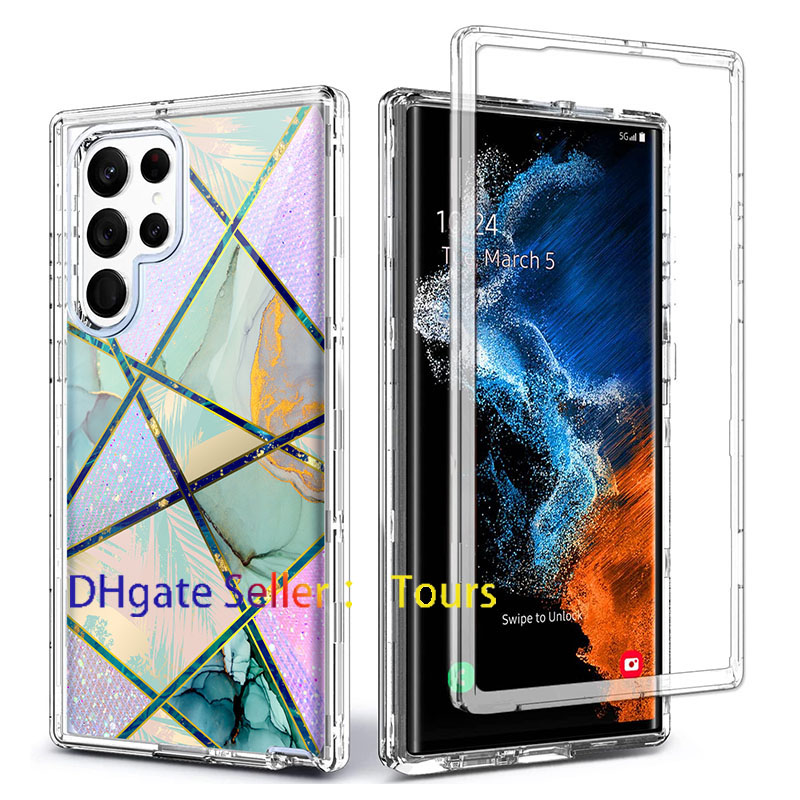 Samsung Galaxy S23 S23 S21 Fe S22 Ultra Shopproof Transparent Clear Armor Hard Luxury Marble Cover Fit Foot 20 Ultra에 대한 Heavy Duty Three Layer Defender Phone Case Case Case