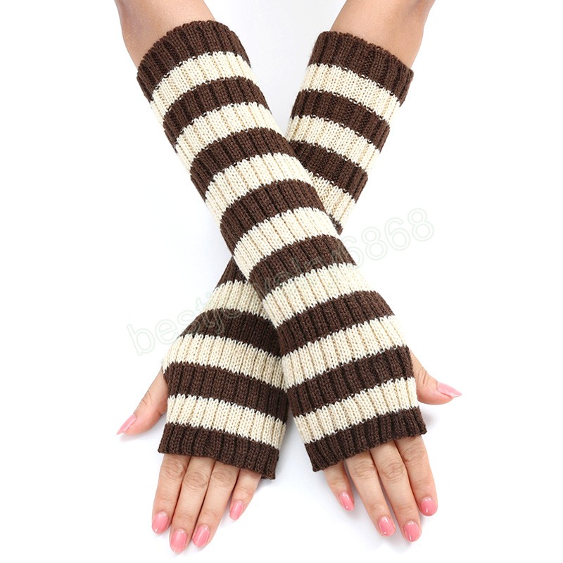 Winter Lange Half Vinger Handschoenen Voor Vrouwen Meisje Strepen Gebreide Vingerloze Hand Pols Warmer Thuiskantoor Herfst Arm Warmer Wanten