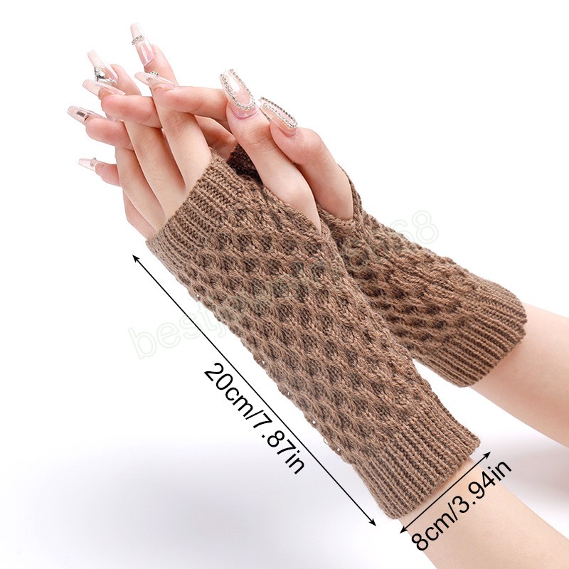 ファッションの女性冬の手袋手編みのかぎ針編みハーフ指の手袋ソリッドカラーソフトウォーマーミトンアウトドアドライビンググローブ