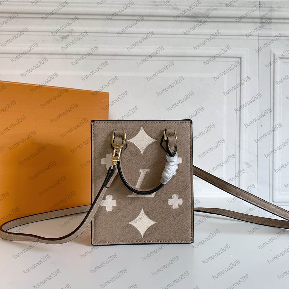 デザイナープチサックプラットハンドバッグ女性エンボス加工革調整可能なストラップメッセンジャーバッグ小さな正方形のバッグM81417