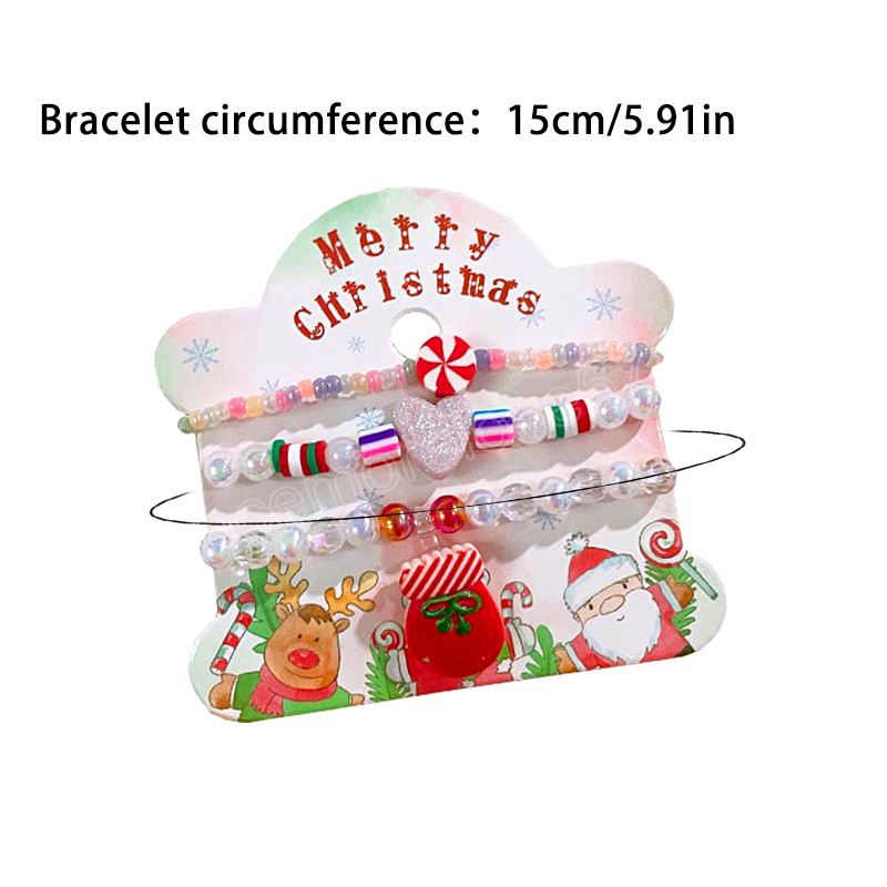 3 stksCartoon Kleurrijke Kralen Kerst Armband Voor Kinderen Kerstman Elanden Sneeuwpop Hanger Ornament Xmas Armband Sieraden Gift