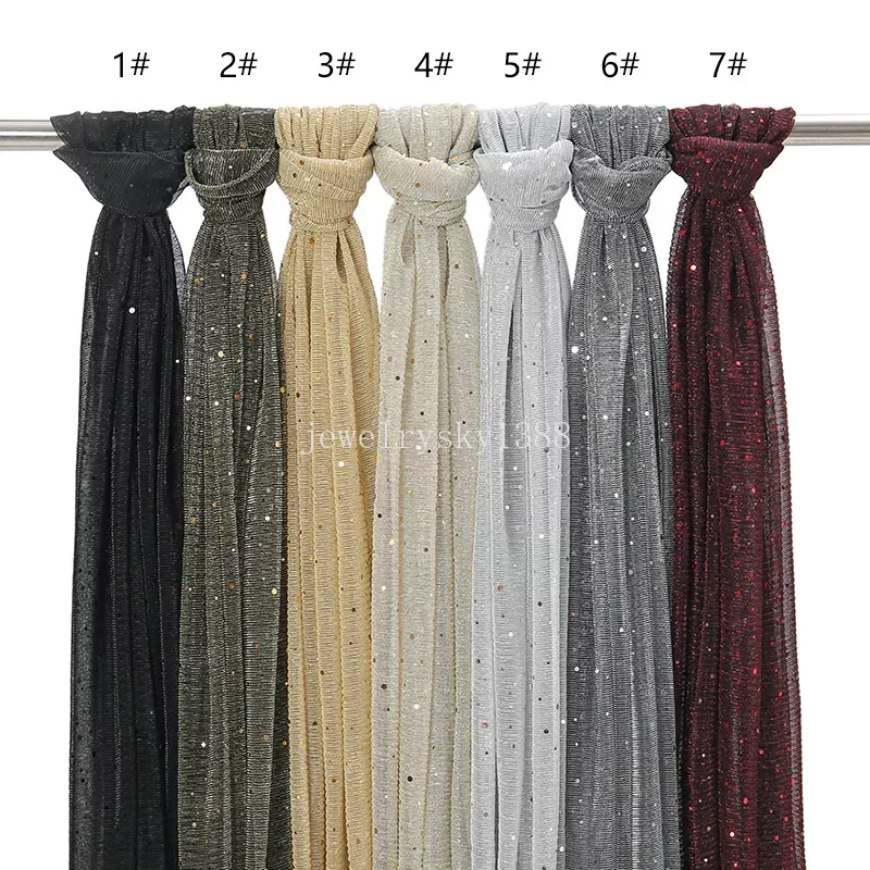 Glanzende Moslim Hijab met Pailletten Glitter Shimmer Sluiers Sjaals voor Vrouwen Hoofd Wraps Plain Party Moslim Hoofddoek Islam Hoofdband