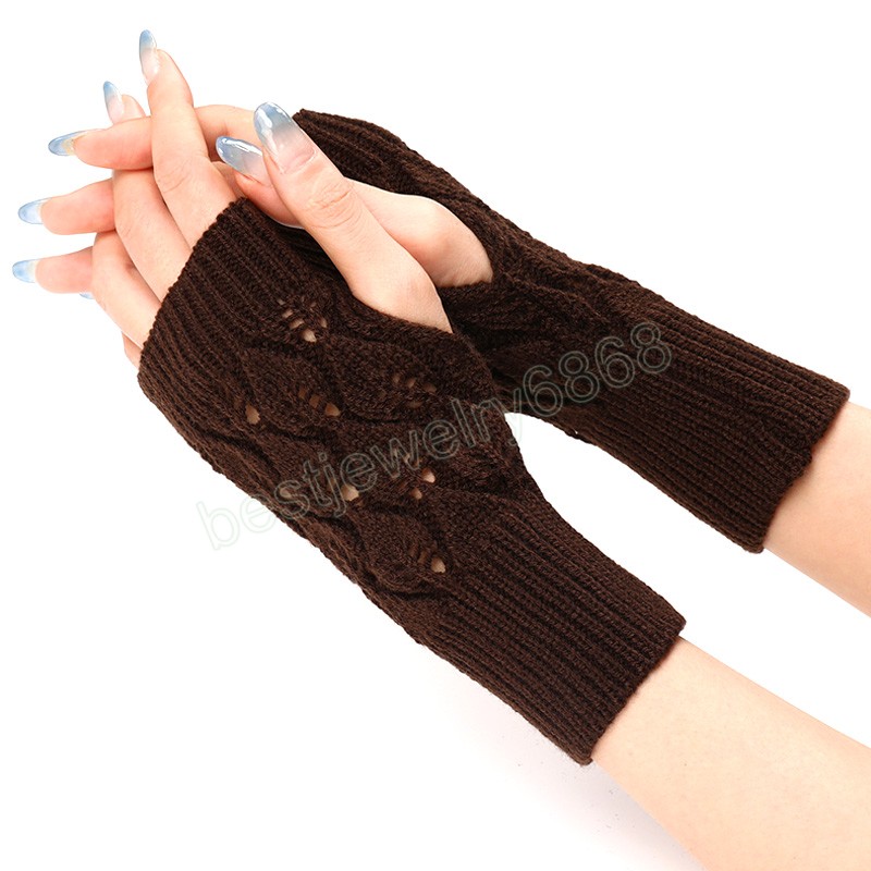 Fashion Winter Warm Fingerless Gloves For Women Knitted Stretch Half Finger Arm Warmers Crochet Knitting Short Gloves Mittens