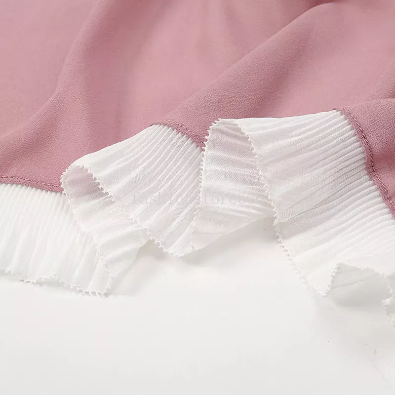 Nieuwe Chiffon Hijab Sjaal met Kanten Ruches Lange Sjaal Effen Tulband Femme Bandana Moslim Sjaals Voor Vrouwen Hoofddoek Wraps Tulbanden