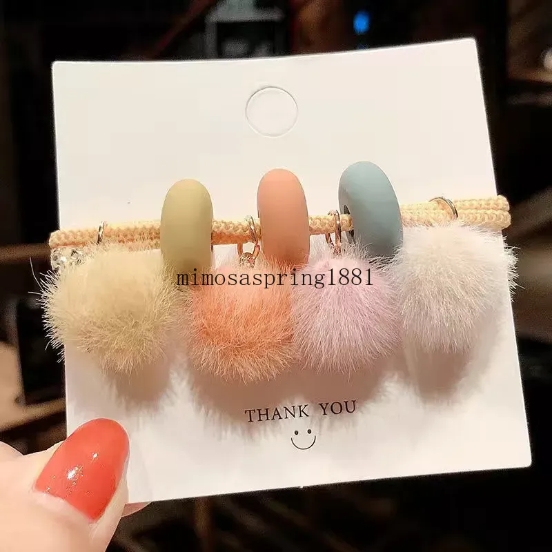 Colorful Plush Ball Hair Tie Rope Elastic Rubber Bands Furry Pompom Hairball Scrunchie Hair band Ponytail Holders Hair Accessory