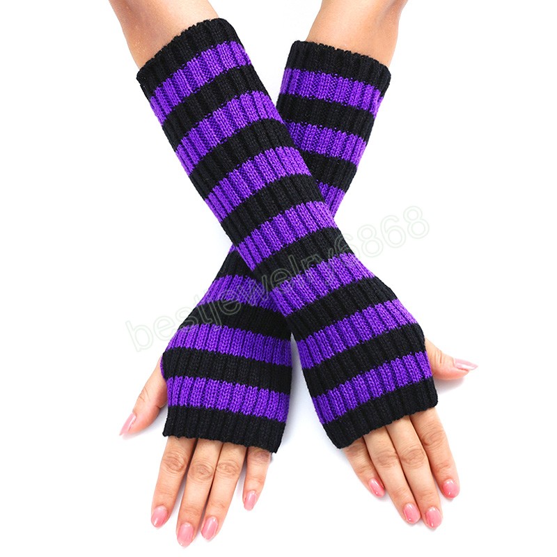 Zimowe długie rękawiczki na pół palca dla kobiet dziewczęce paski dzianinowe ręce na nadgarstek cieplejsze biuro domowe jesienne rękawiczki podgrzewsze ramię
