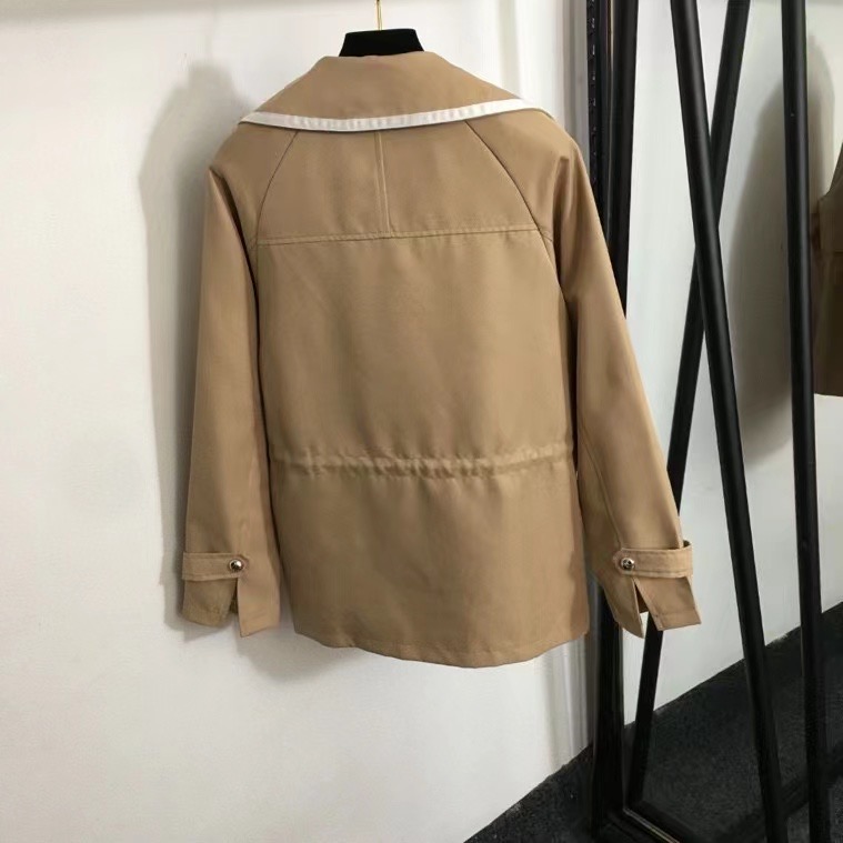 CE007 Designer di lusso Alta qualità CLASSICO Primavera Autunno a contrasto Trench corto donna Giacca a vento doppiopetto con coulisse con risvolto