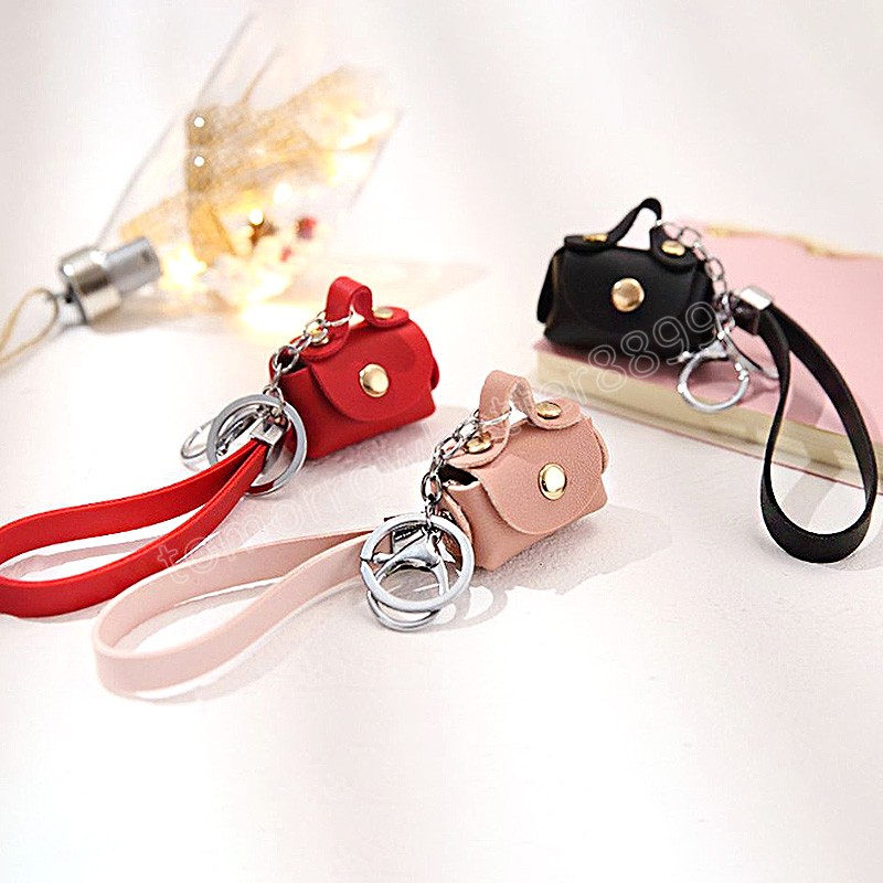 Mini Handbag Keychains PU Leather Small Wallet Coin Purses Pendants Keyrings Earphone Storage Case Car Key Holder Decor Gifts