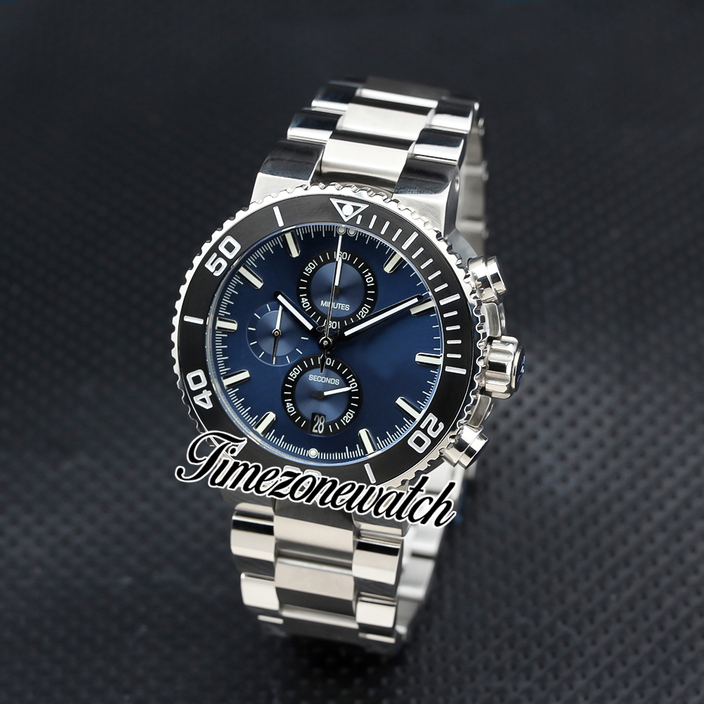 45.5mm AQUIS 01 774 7743 4155-07 8 24 05PEB VK Quartz Chronograph Mens Watch Blue Dial Stainless Steel Bracelet Ceramic Bezel Stopwatch New Watches TimeZoneWatch Z02a
