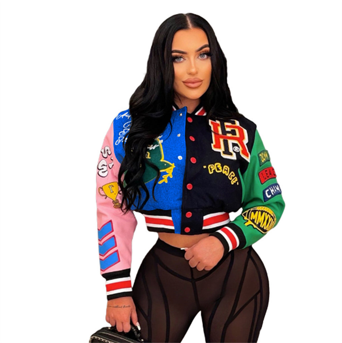 Mode Mantel Frauen Druck Jacken Blume Bomber Unisex Racer Jacken Varsity Streetwear Colorblock Frau Jacke Kleidung