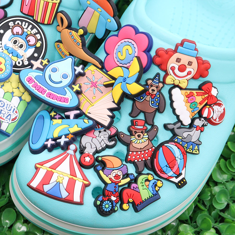 Wholesale PVC Circus Teapot Book Flower Hat Bear Drum Garden Shoe Buckle Decorations For Adult Charms Button Clog Backpack