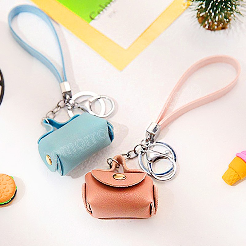 Mini Handbag Keychains PU Leather Small Wallet Coin Purses Pendants Keyrings Earphone Storage Case Car Key Holder Decor Gifts