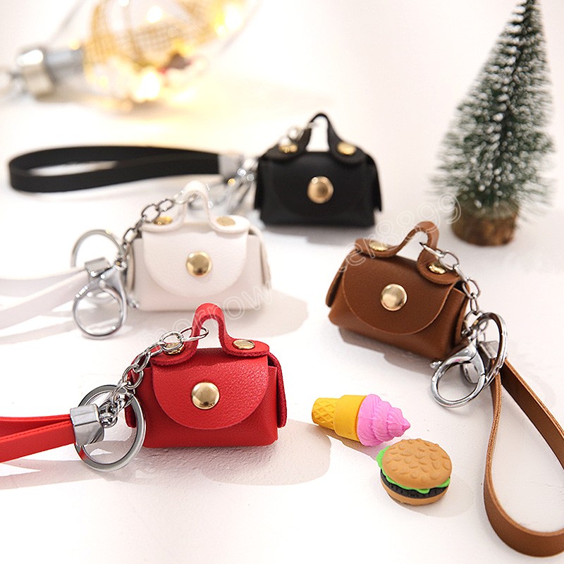 Mini Handbag Keychains PU Leather Small Wallet Coin Purses Pendants Keyrings Earphone Storage Case Car Key Holder Decor Gifts