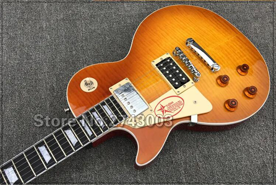 Linkshänder Jimmy Page LP E-Gitarre, Mahagoni-Korpus, Flammen-Ahorn-Oberseite, Palisander-Griffbrett, kostenloser Versand, hochwertige Gitarre