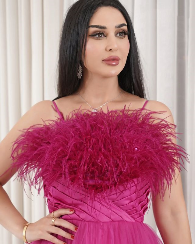 2023 Okt. Aso Ebi Arabisch A-Linie Fuchsia Mutter der Braut Kleider Feder Tüll Abend Ball formelle Party Geburtstag Promi Mutter des Bräutigams Kleider Kleid ZJ349