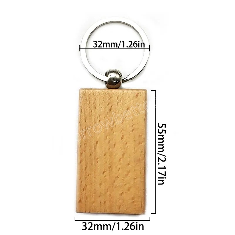 Creative Wooden Pendant Keychains Geometric Beech Wood Tag Keyring DIY Engraved Crafts Material Daily Party Gifts Decoration