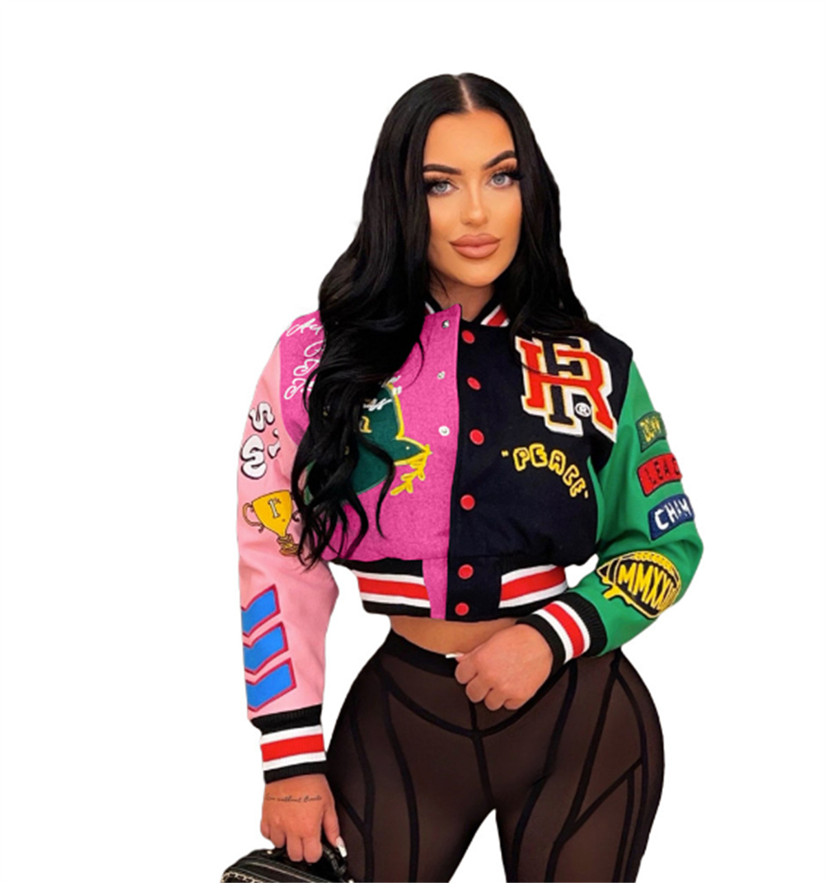 Mode Mantel Frauen Druck Jacken Blume Bomber Unisex Racer Jacken Varsity Streetwear Colorblock Frau Jacke Kleidung