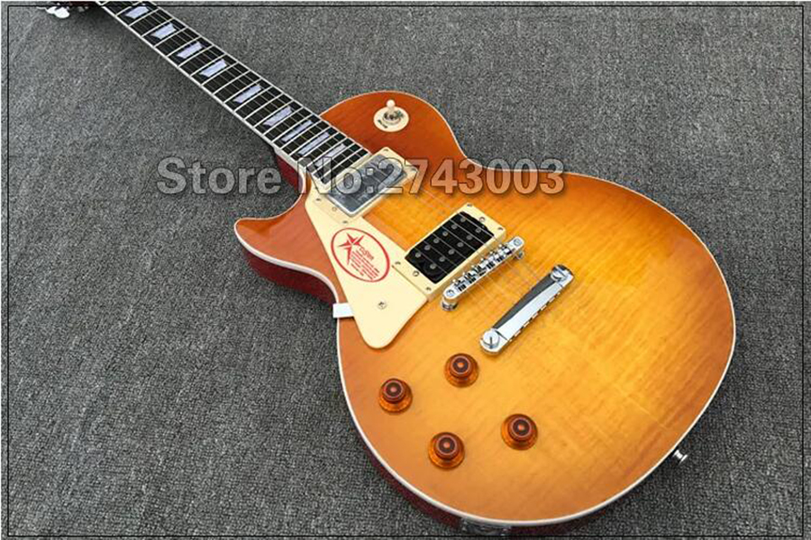 Linkshandige Jimmy Page LP Elektrische Gitaar Mahonie Body Flame Maple Top Palissander Toets Gratis Verzending Kwaliteit Guitarra