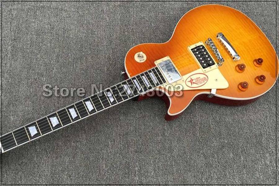 Linkshandige Jimmy Page LP Elektrische Gitaar Mahonie Body Flame Maple Top Palissander Toets Gratis Verzending Kwaliteit Guitarra