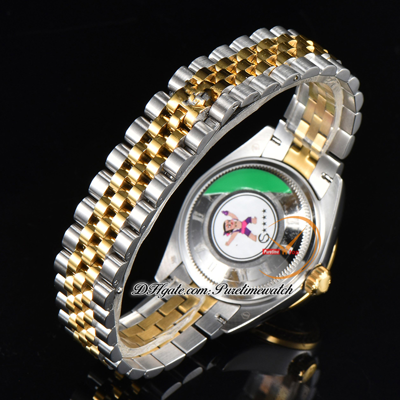 Clean Factory CF 279173 A2671 Relógio automático feminino 28 dois tons amarelo ouro verde diamante mostrador 904L Jubileesteel pulseira super versão feminina Puretimewatch 0015