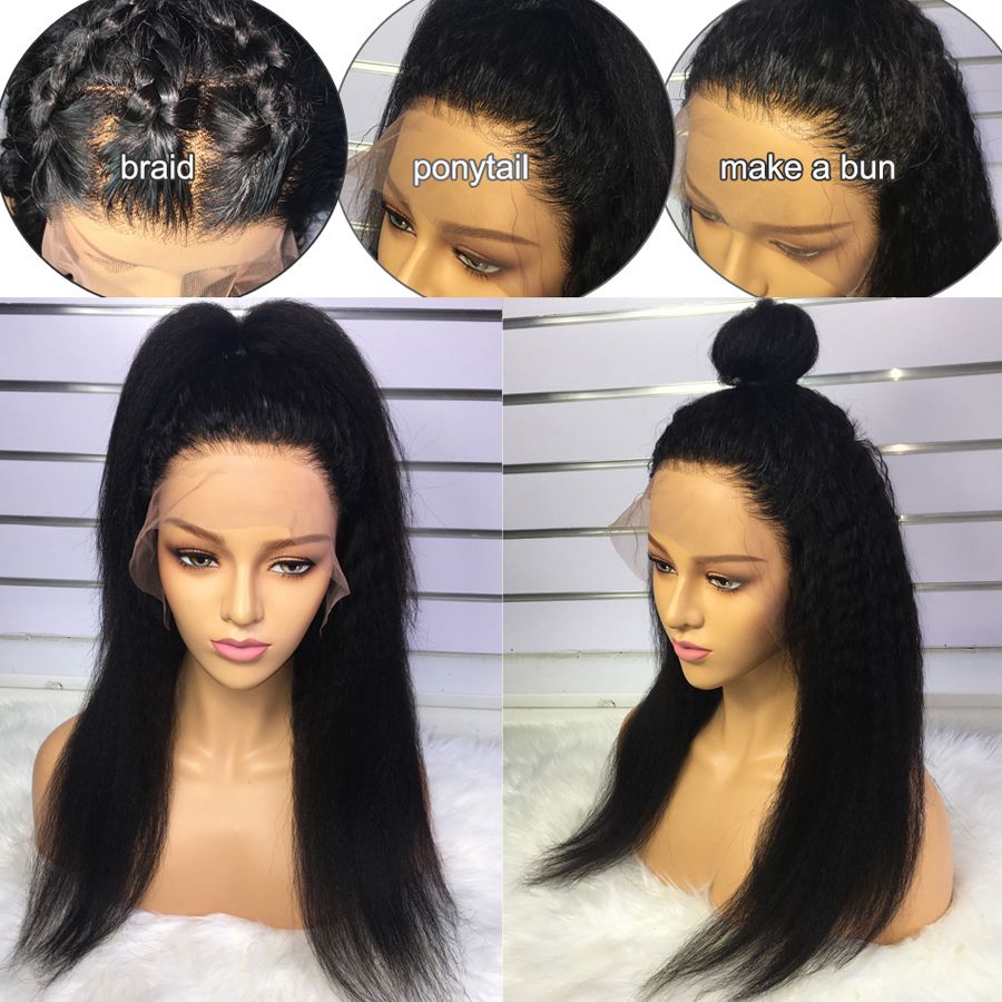 360 Frontal Wigs Kinky Straight Human Hair Wig with Baby Pre Plucked Italian Yaki full laceWigs For Women 150% density diva1