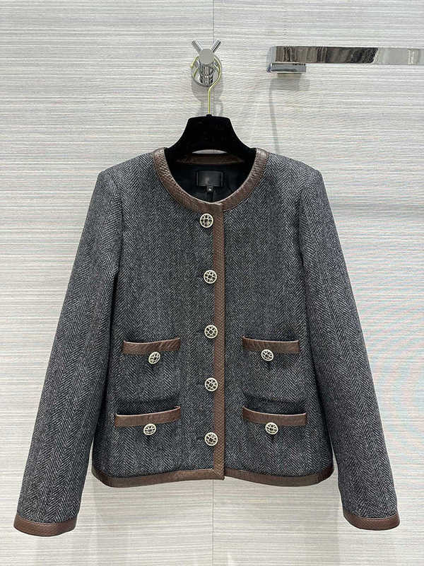 Women's Jackets designer Quality and Temperament Celebrity Contrast Herringbone Pattern Wool Cardigan Fashion Coat HAMC