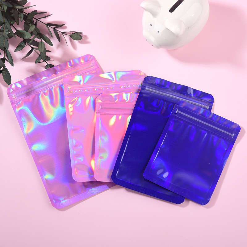 Pink Blue Laser Sealing Plastic Bags Resealable Zipper Packages Pouch For Earring jewelry Makeup Cosmetic Phone Electronic Accessories Retail Gift Packaging Case