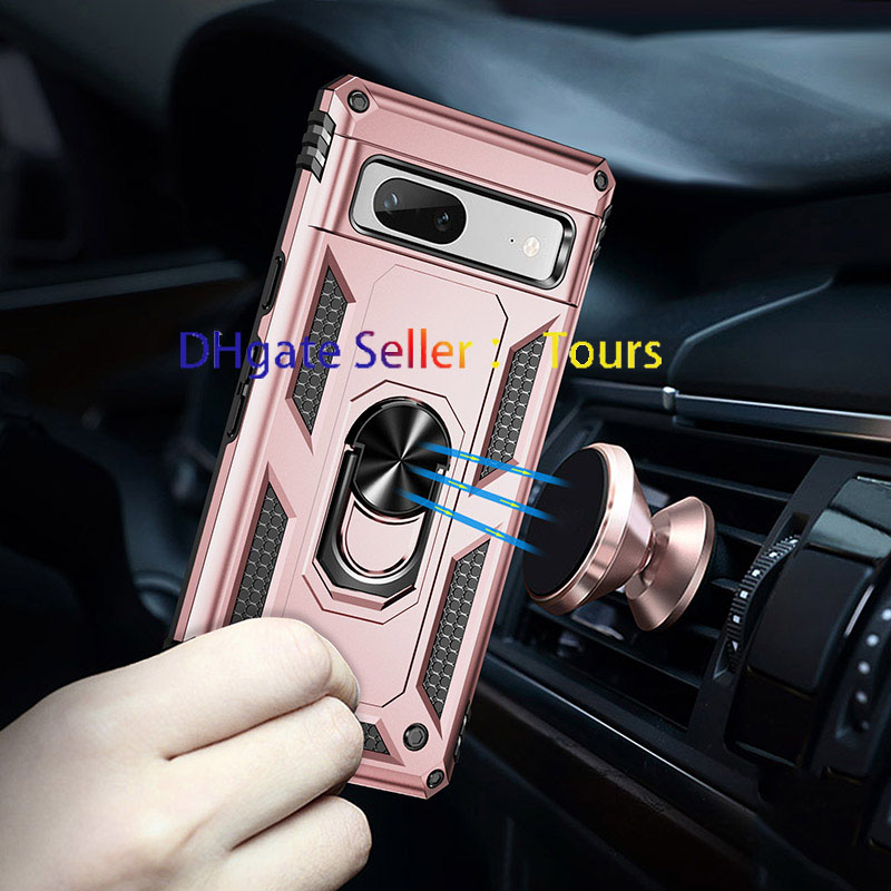 Google Pixel 8用の軍用グレードの衝撃プルーフ電話ケース8 Pro Rotate Ring Magnet Car Mount Holder Hard Rugged Full Cover Fit 7a 7 7Pro 6a 6 6Pro 5 5a 4a 3a 4xl