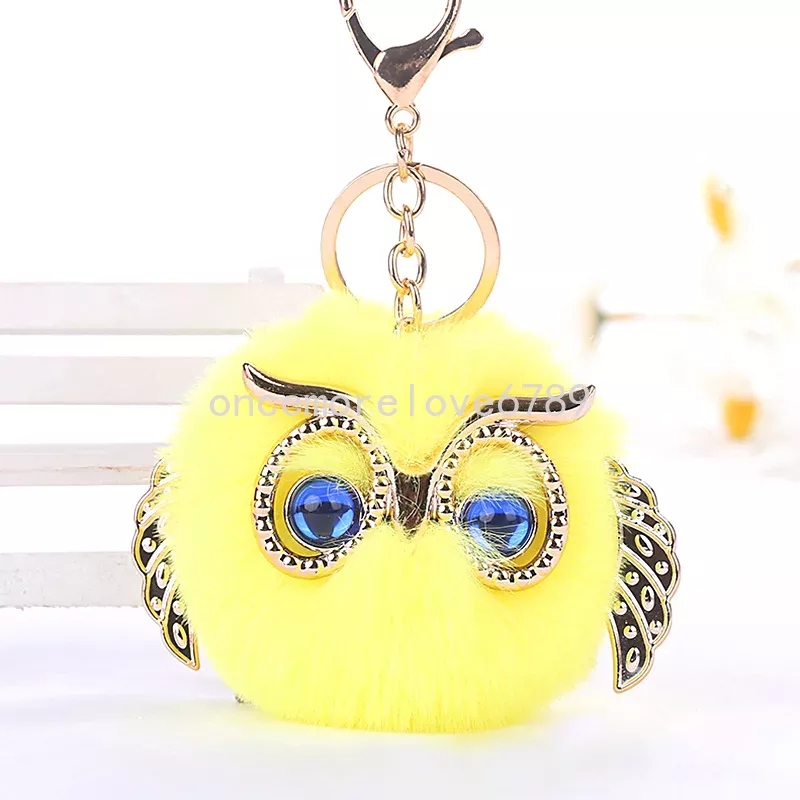 Kawaii Faux Pompom Fur Owl Keychain Women Handbag Wallet Charms Cute Animal Plush Pendant With Keyring Backpack Ornaments Gifts