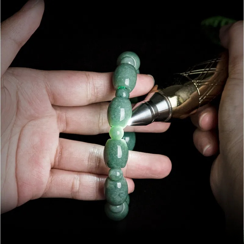 Natural Jade Bead Bracelets Jewelry Gift Real Carved Vintage Charm Green Talismans Emerald