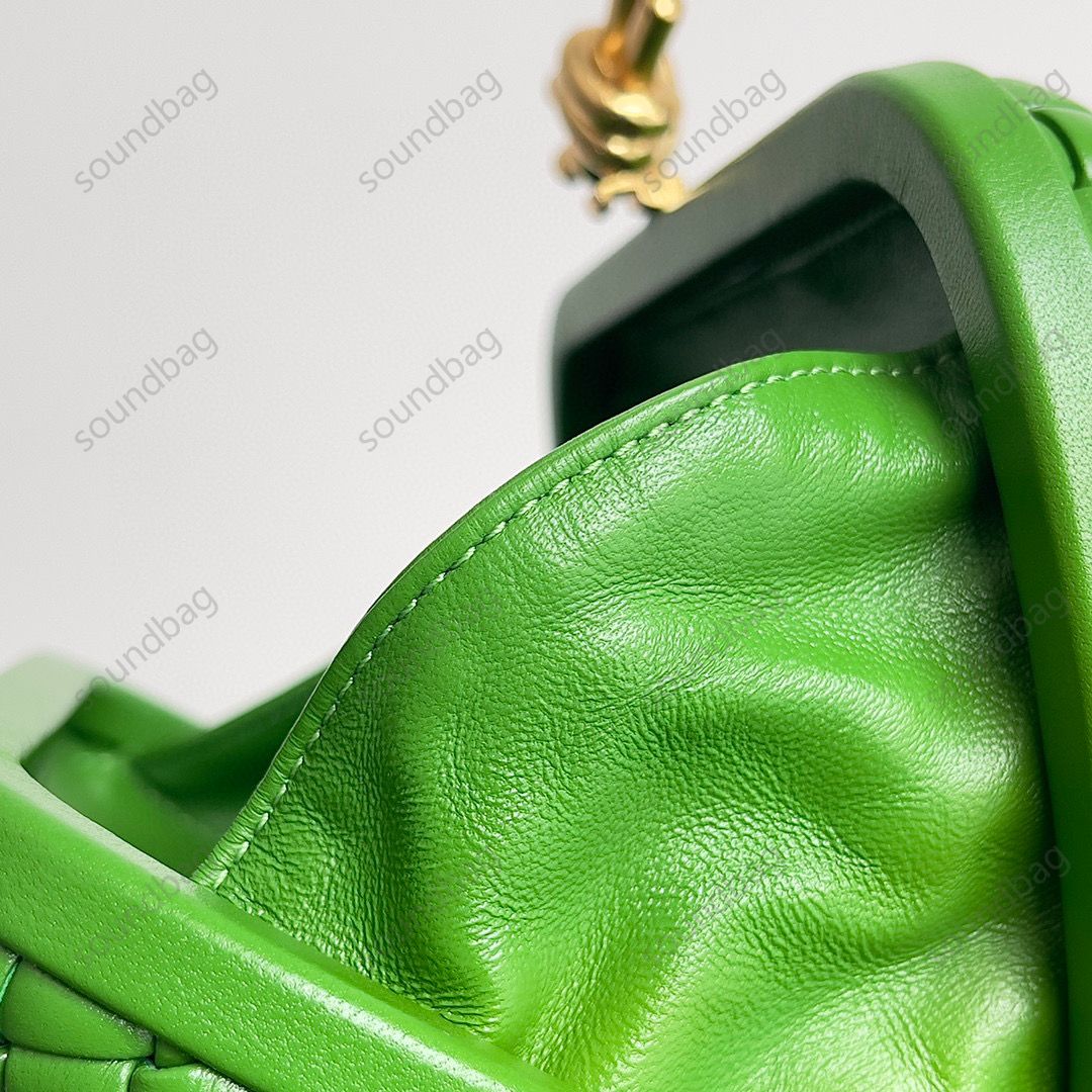 Pure Lambskin & 24k Gold Plating & Handwoven Mastery Knot Evening Bag: Timeless Celebrity Clutch Bag Handbag Knitting B-Style-V Stainless Steel Designer Cannes Green