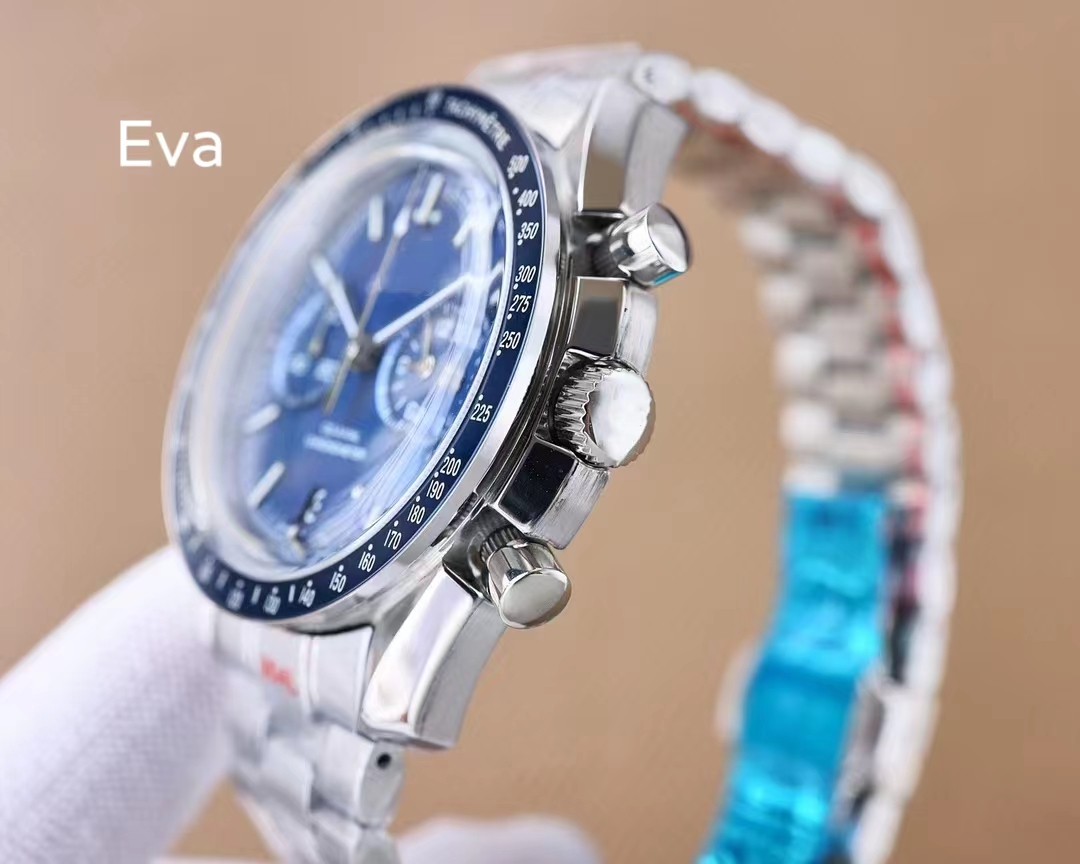 Relógio masculino esportivo fashion 44 mm 904L bateria de quartzo confortável para usar mostrador azul de alta qualidade