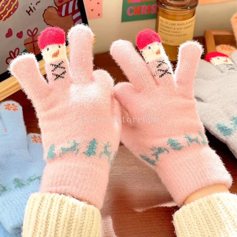 Nieuwe Kerst Elanden Gebreide Vijf Vingers Handschoenen Wanten Voor Vrouwen Meisjes Gift Mode Leuke Herfst Winter Warme Sneeuwpop Handschoenen