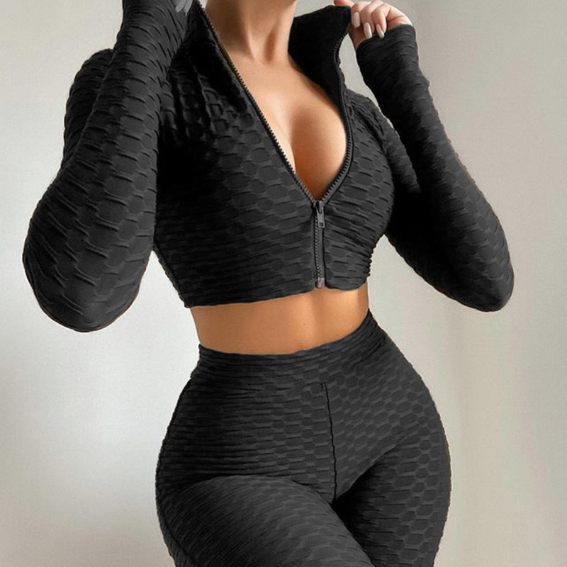 Yoga Sweat Suits Two Piece Pants Women Zip jacket and Legging Sets Sporty Tracksuits Free Ship