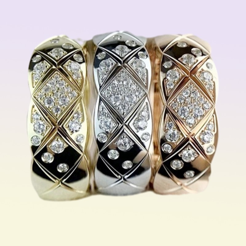 Ladies Diamond Women Männer Ringplaid Designer Paar Ringe019609657