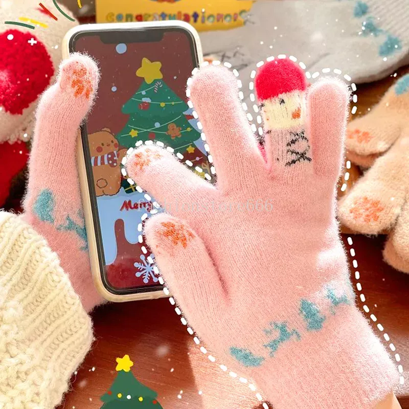 Nieuwe Kerst Elanden Gebreide Vijf Vingers Handschoenen Wanten Voor Vrouwen Meisjes Gift Mode Leuke Herfst Winter Warme Sneeuwpop Handschoenen