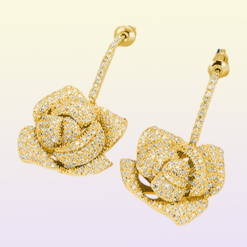 Bling S925 Silver Needle Rose Flower Dangle Drop Earrings Wedding Jewelry Women Gift7348916