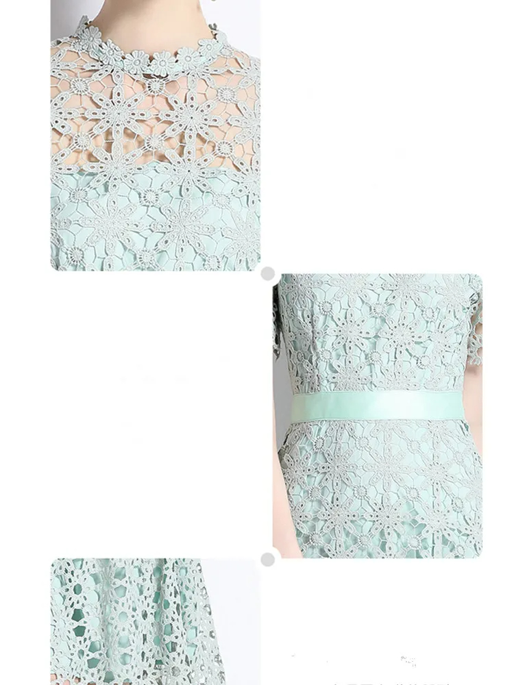 基本的なカジュアルドレスハイエンドレースホロー女性用刺繍された夏のドレスOネック半袖ドレスVestidos女性服2024