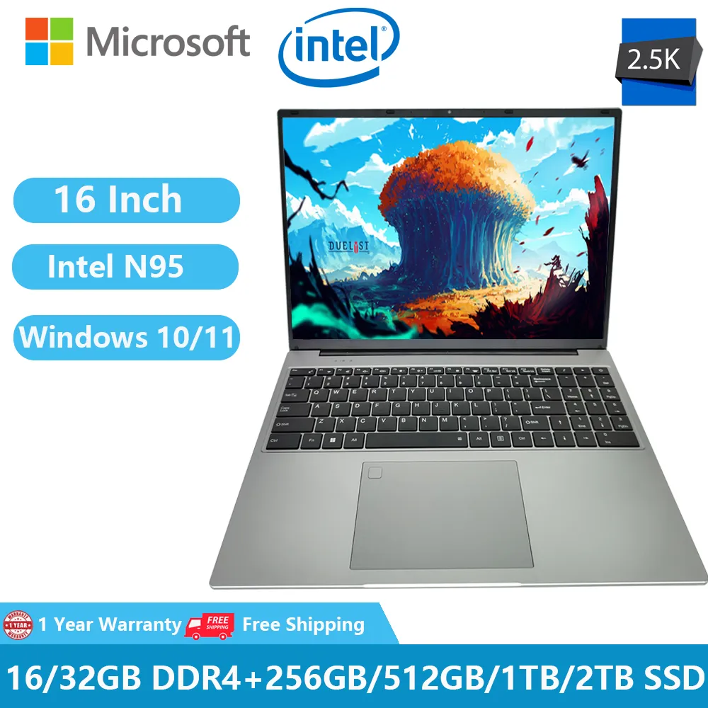 Greatium xu160 spel bärbara datorer windows 11 anteckningsbok netbook 16 2.5k ultral 12: e gen Intel Alder N95 32GB DDR4 2TB WiFi Ultrabook