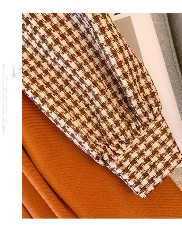 Basic Casual Dresses New Autumn High End French Small Fragrance Style Woolen Patchwork Dress Women Long Sleeve Houndstooth Fake 2024