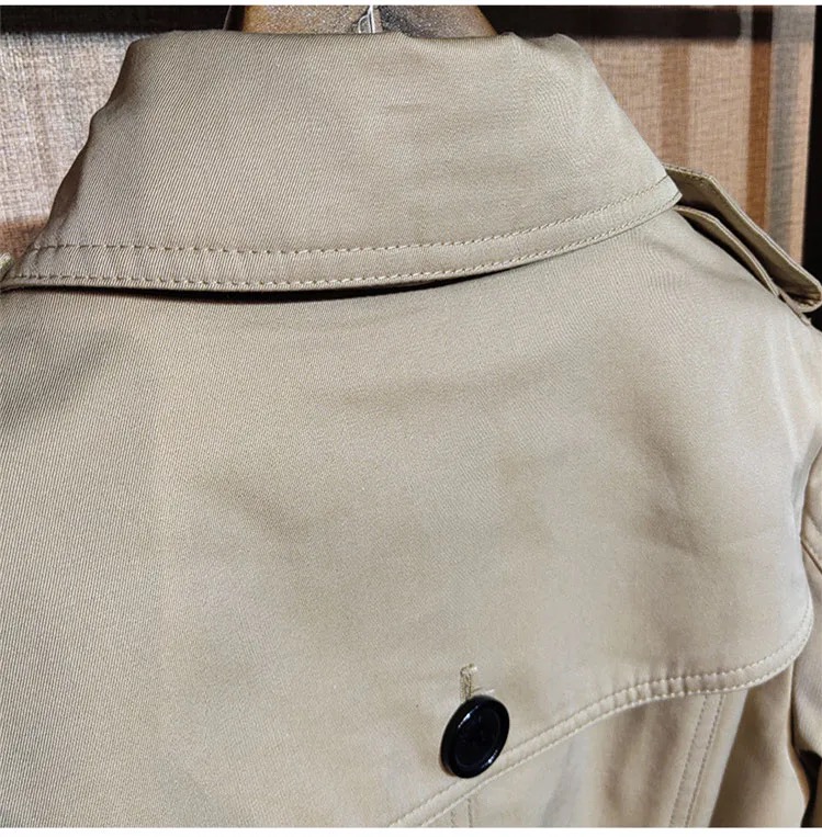 BU01 Trench Coat feminino clássico com lapela de comprimento médio elegante sobretudo trespassado jaqueta fina com cinto à prova de vento
