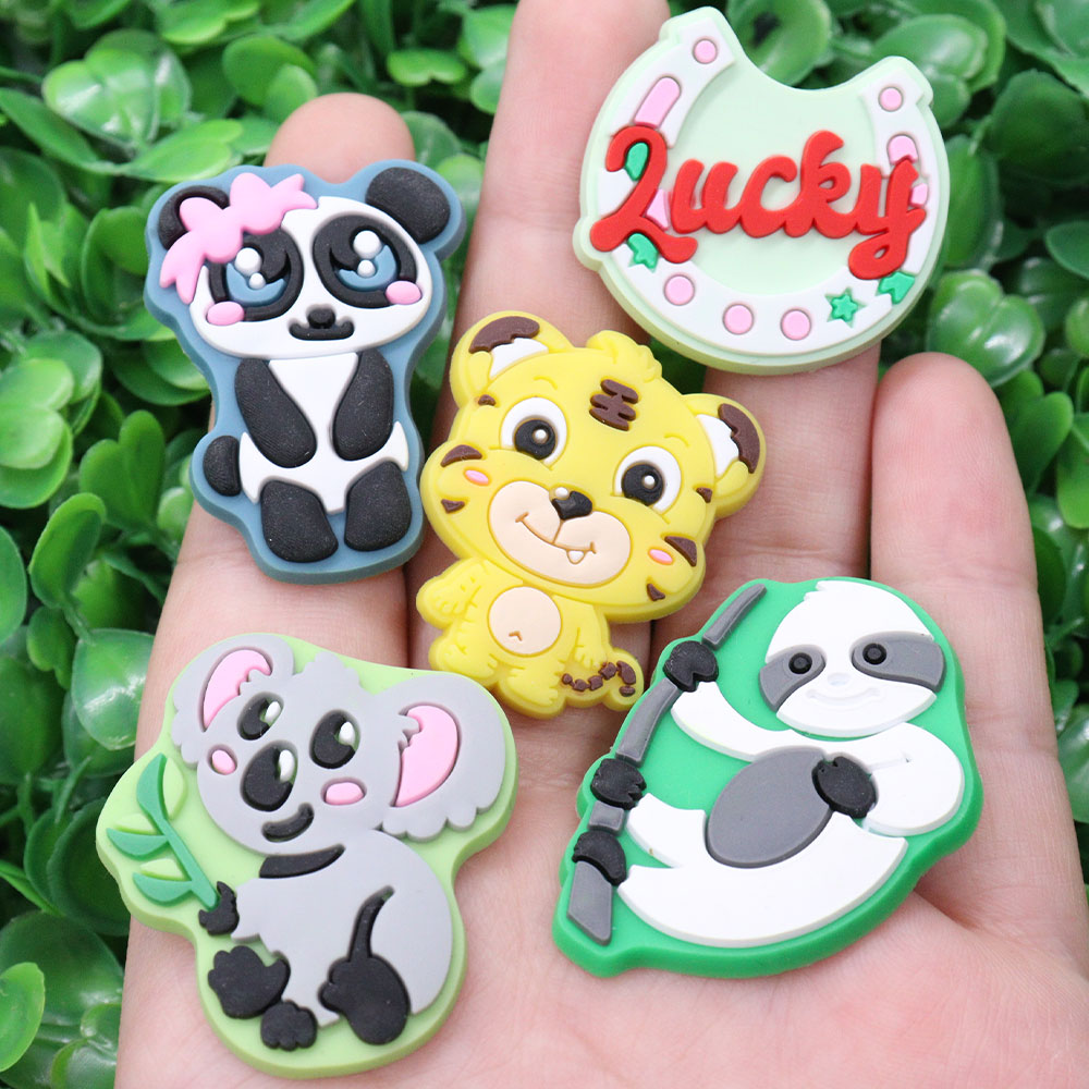 Wholesale PVC Kawaii Animal Panda Koala Tiger Sandals Buckle Shoe Charms Boys Girls Decorations For Button Clog Backpack