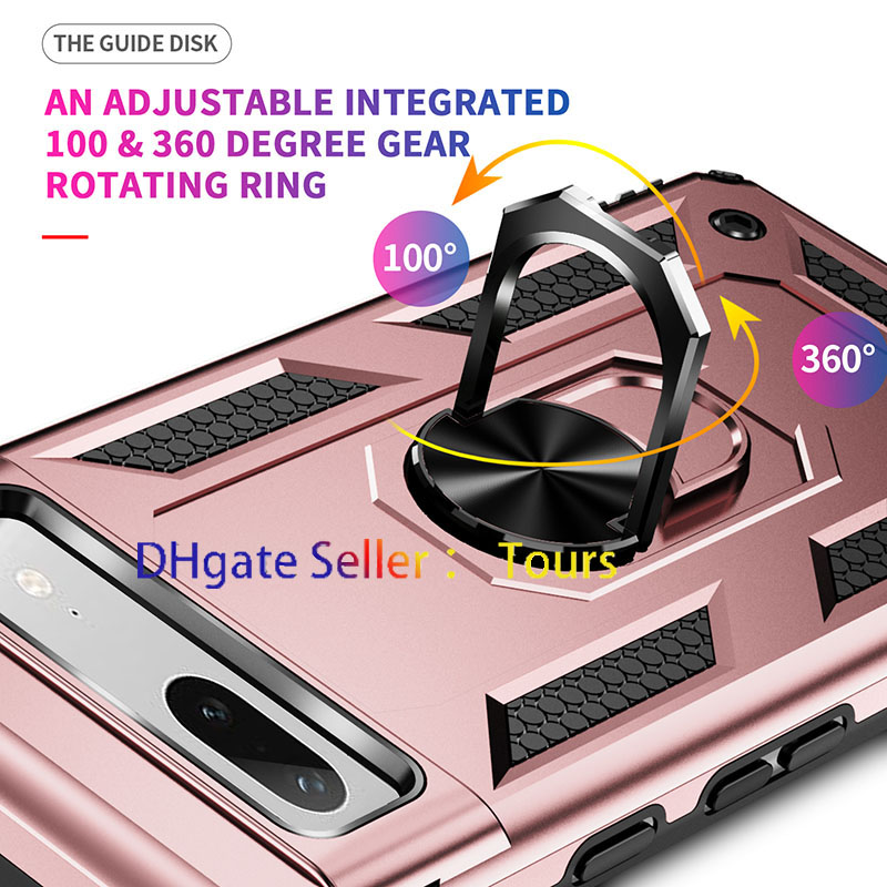 Google Pixel 8用の軍用グレードの衝撃プルーフ電話ケース8 Pro Rotate Ring Magnet Car Mount Holder Hard Rugged Full Cover Fit 7a 7 7Pro 6a 6 6Pro 5 5a 4a 3a 4xl