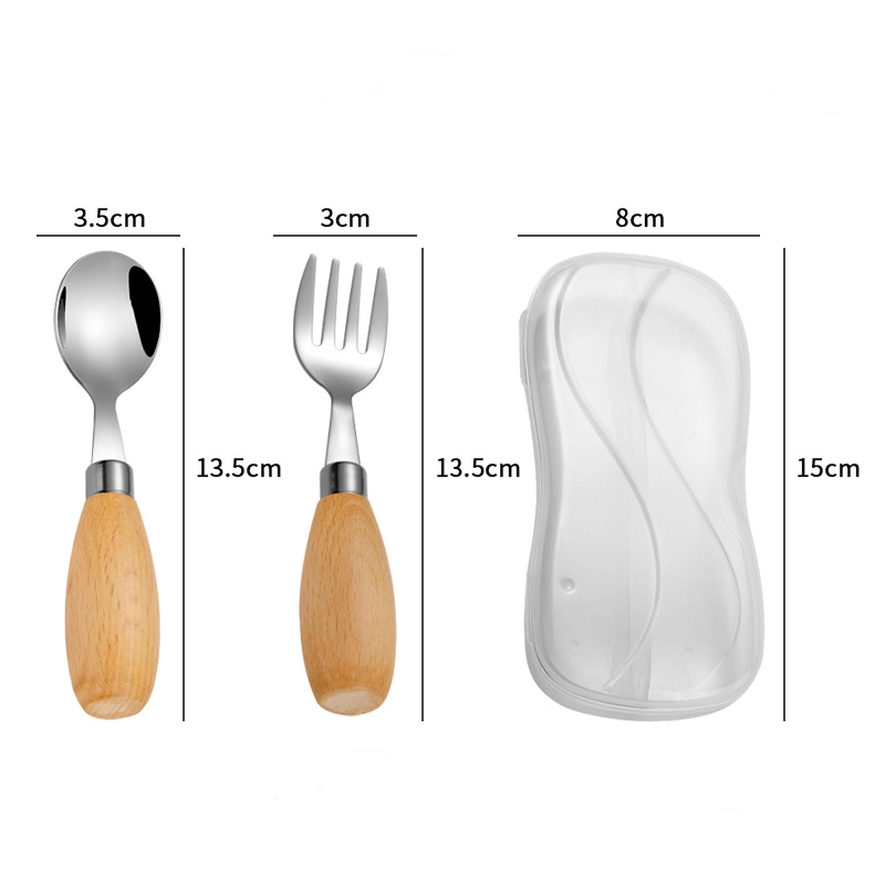 Wood Handle Dinnerware Sets Baby Tableware Set Children Utensil Stainless Steel Toddler Cutlery Infant Food Feeding Spoon Fork Q613