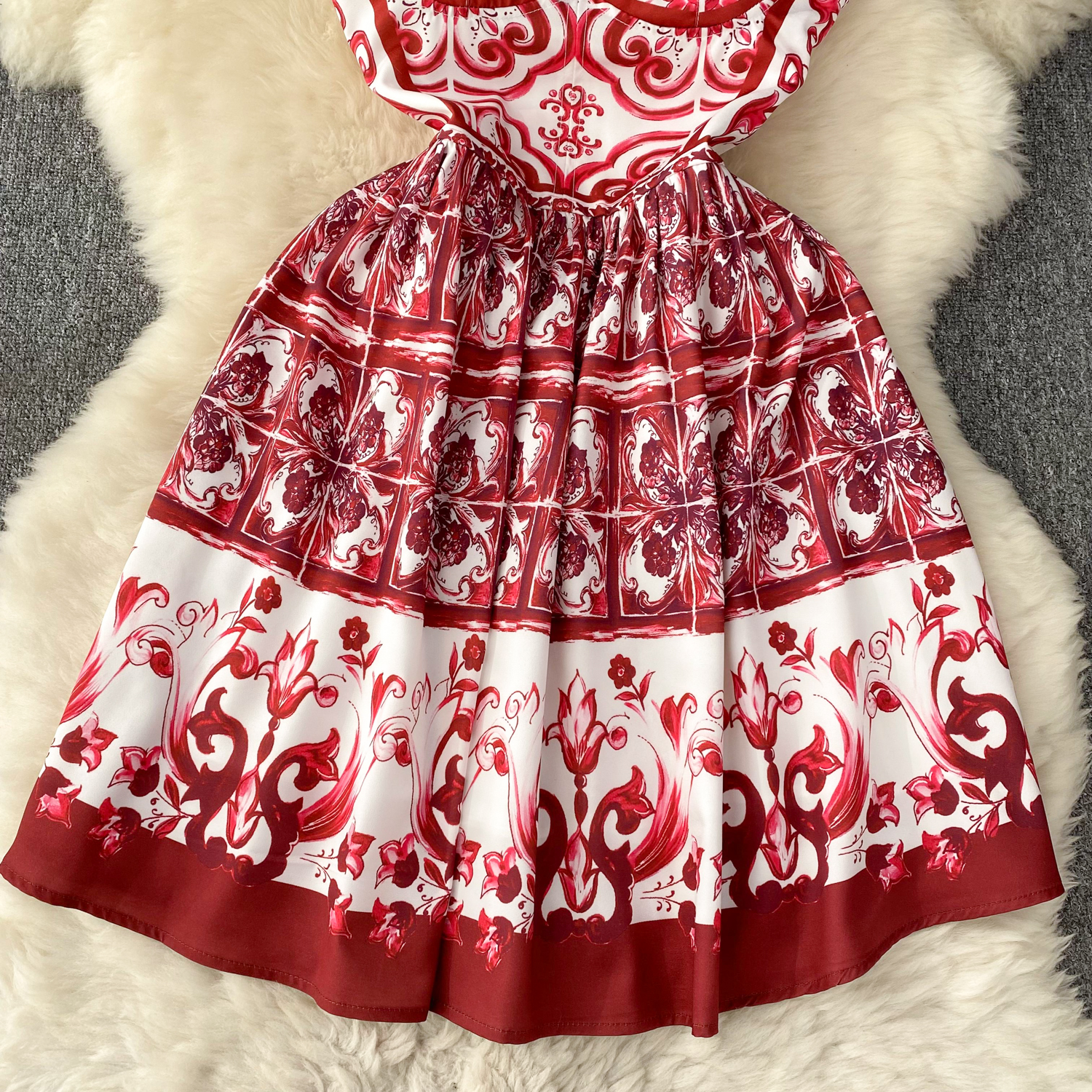 Basic Casual Dresses Summer Holiday Red Blue And White Porcelain Print Short Dress Women V-Neck Spaghetti Strap Cup Padded Zipper Back Mini Vestidos 2024