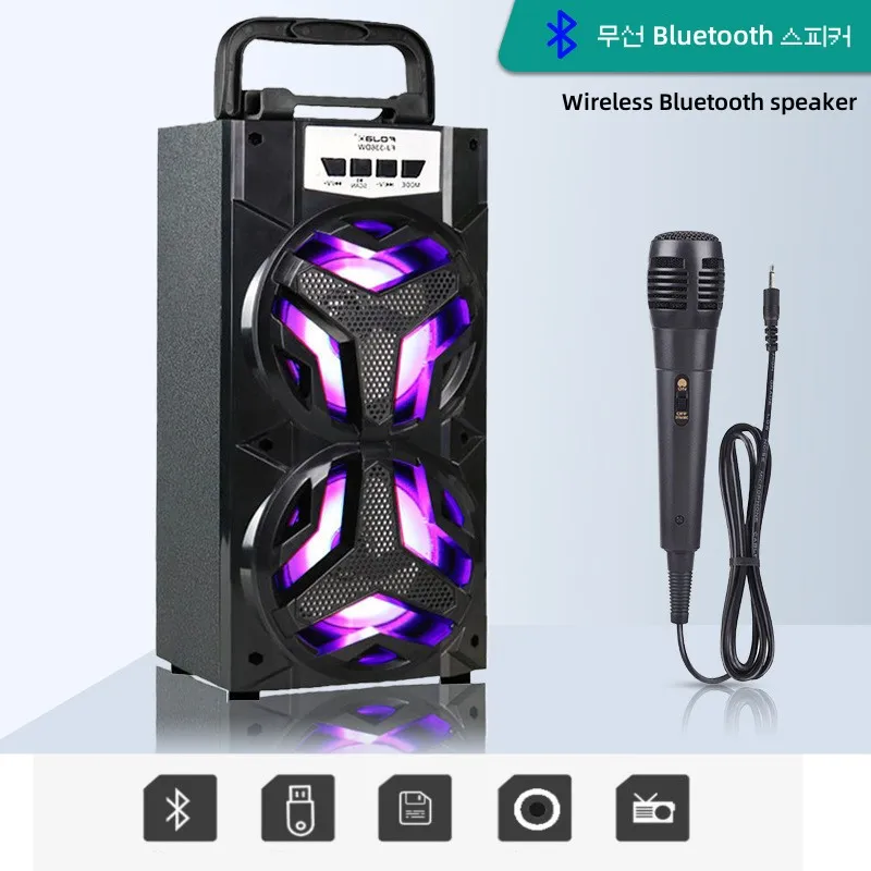 Haut-parleur de boîte de son Portable d'extérieur, karaoké 10W, sans fil, grand cinéma maison, Bluetooth, haut-parleurs de fête avec Microphone filaire