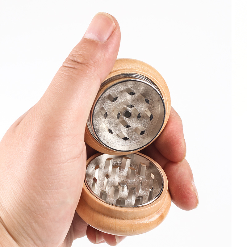 Dia 55mm Zinklegering Tabak Grinder Ronde Houten Kruid Crusher voor Keuken Benodigdheden 2-Lagen Ruit Cutter Roken accessoires