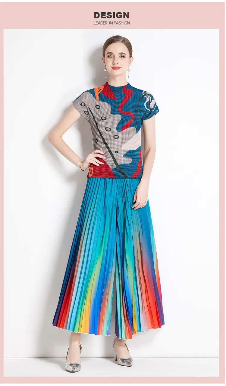 Dwuczęściowa sukienka Modna moda 2 sztuk garnituru Summer Kobiety kwiatowy pasek do druku luźne koszulki szerokie spodnie do nóg przycięte spodnie z zestawem 2024