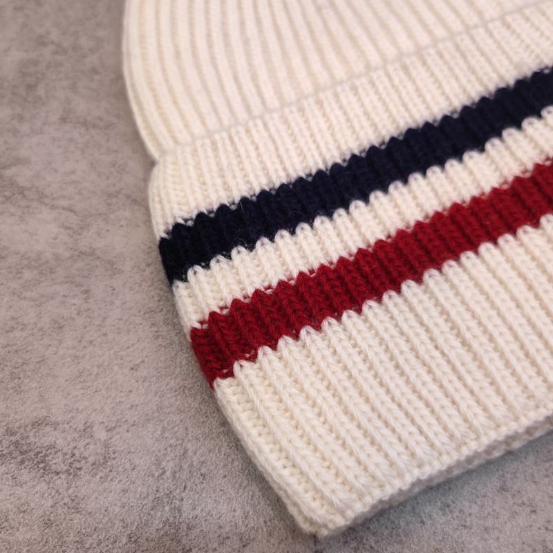 Designer 100% Wool Knitted Hat MoncIer High Quality Workmanship Warm Knit Hat Indoor and Outdoor Wear Classic Trend Blue White Red Stripes 2496